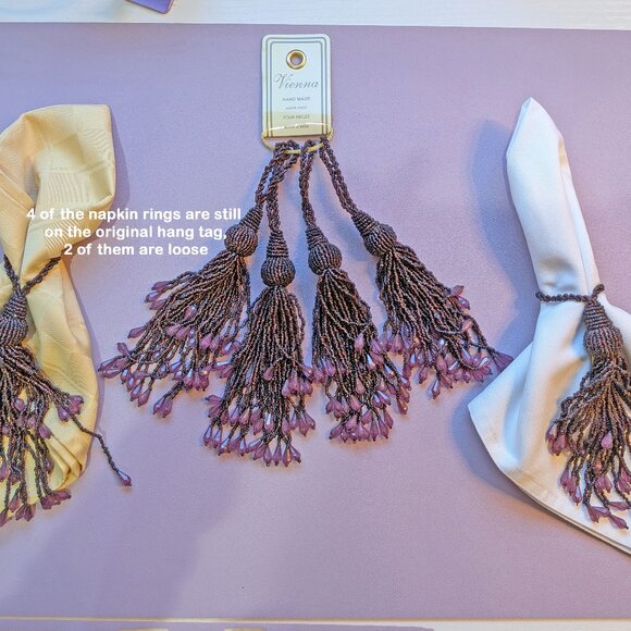 Set of 6 purple lushly beaded VTG napkin rings, Hand Made in India, 8" length - Picture 7 of 15